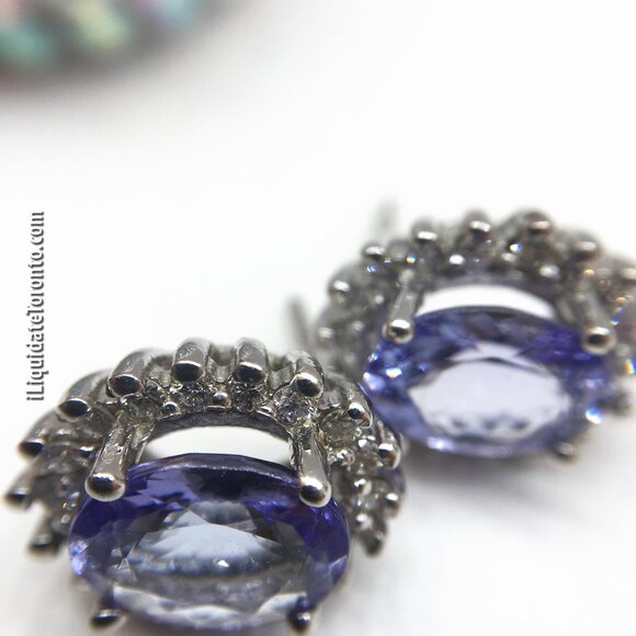Brand New 14K White Gold Tanzanite & Diamond Halo Earrings. Pretty Periwinkle! - Picture 8 of 12